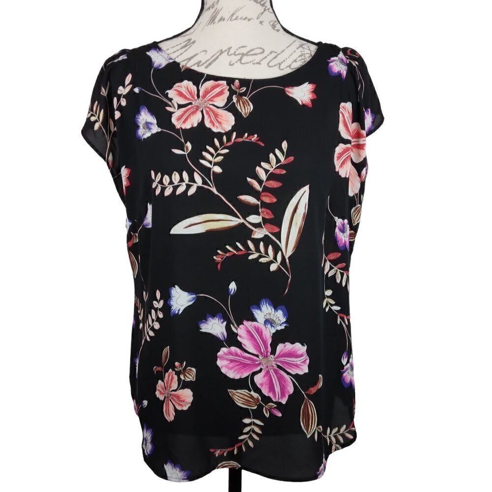 Philosophy | Semi Sheer Pull On Top Blouse Dark Floral Lightweight  | Size M